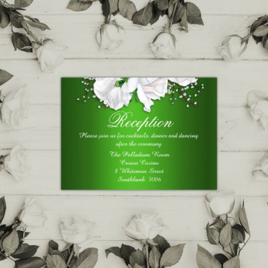  witte rozen op groene weddenschappen informatiekaartje