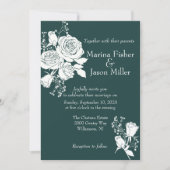 Witte Rozen op Hunter Green Wedding Invitation Kaart (Voorkant)