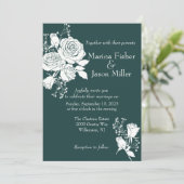 Witte Rozen op Hunter Green Wedding Invitation Kaart (Staand voorkant)