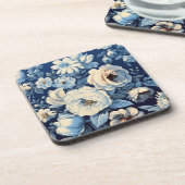 Witte rozen op Indigo blauwe achtergrond Bier Onderzetter (Linkerzijde)