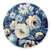 Witte rozen op Indigo blauwe achtergrond Keramische Knop (Voorkant)