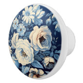 Witte rozen op Indigo blauwe achtergrond Keramische Knop (Rechts)