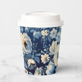 Witte rozen op Indigo blauwe achtergrond Papieren Bekers (Links)