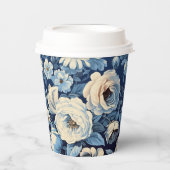 Witte rozen op Indigo blauwe achtergrond Papieren Bekers (Voorkant)