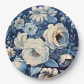 Witte rozen op Indigo blauwe achtergrond Papieren Bordje (Voorkant)
