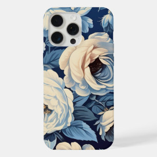 Witte rozen op indigoblauwe achtergrond iPhone 15 pro max case