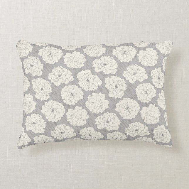 Witte rozen op lichtgrijs - naadloos patroon. accent kussen (Voorkant)
