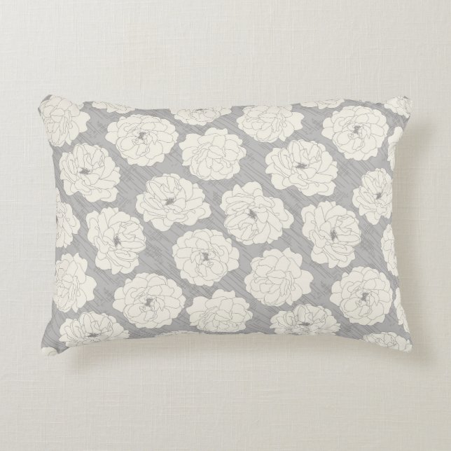 Witte rozen op lichtgrijs - naadloos patroon. accent kussen (Voorkant)