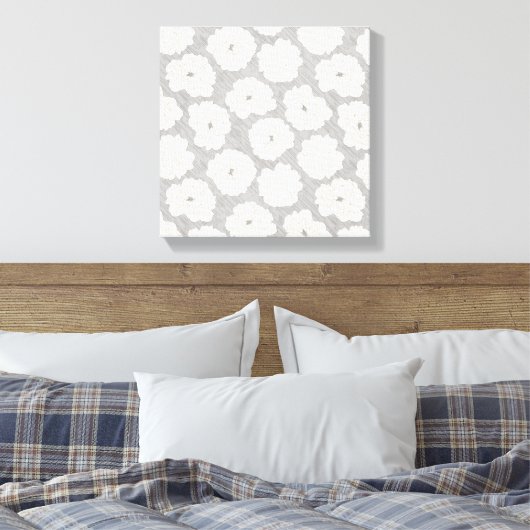 Witte rozen op lichtgrijs - naadloos patroon. canvas afdruk (Insitu (Slaapkamer))