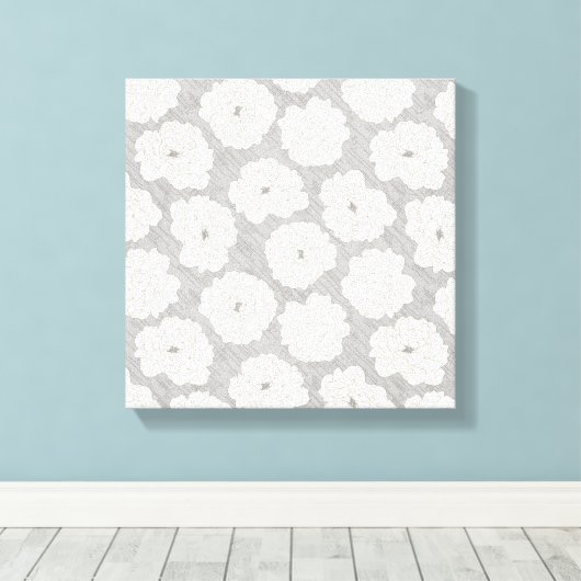 Witte rozen op lichtgrijs - naadloos patroon. canvas afdruk (Insitu (Houten vloer))