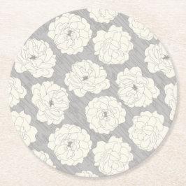 Witte rozen op lichtgrijs - naadloos patroon. ronde kartonnen onderzetter
