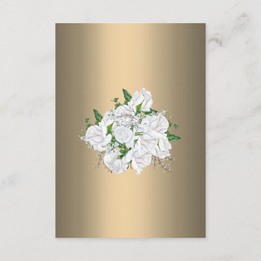 Witte rozen op luxe gouden bruiloft informatiekaartje (Achterkant)
