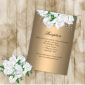 Witte rozen op luxe gouden bruiloft informatiekaartje