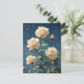 Witte rozen op marineblauwe achtergrond briefkaart (Staand voorkant)