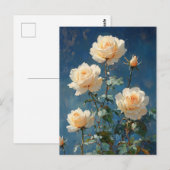 Witte rozen op marineblauwe achtergrond briefkaart (Voorkant / Achterkant)