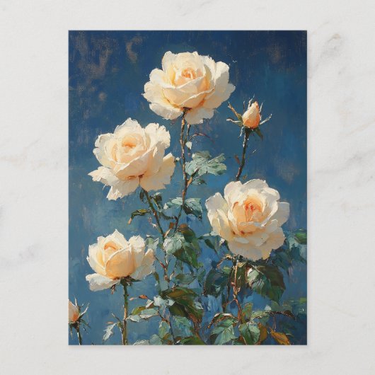 Witte rozen op marineblauwe achtergrond briefkaart (Voorkant)