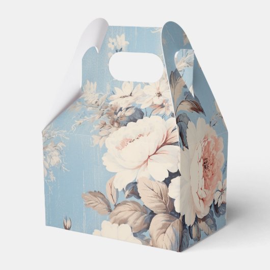 Witte Rozen op rustieke blauwe achtergrond Bedankdoosjes (Voorkant Zijde)