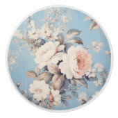 Witte Rozen op rustieke blauwe achtergrond Keramische Knop (Voorkant)