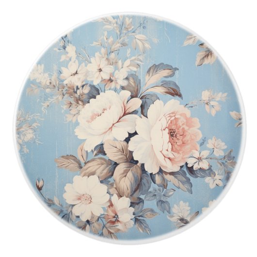 Witte Rozen op rustieke blauwe achtergrond Keramische Knop (Voorkant)