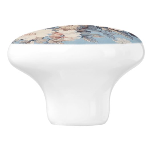 Witte Rozen op rustieke blauwe achtergrond Keramische Knop (Zijkant)