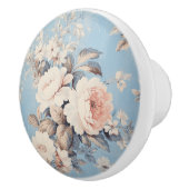 Witte Rozen op rustieke blauwe achtergrond Keramische Knop (Rechts)