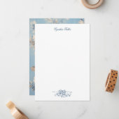 Witte Rozen op rustieke blauwe achtergrond Notitiekaartje (Voorkant / Achterkant in situ)