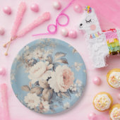 Witte Rozen op rustieke blauwe achtergrond Papieren Bordje (Feest)