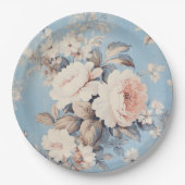 Witte Rozen op rustieke blauwe achtergrond Papieren Bordje (Voorkant)