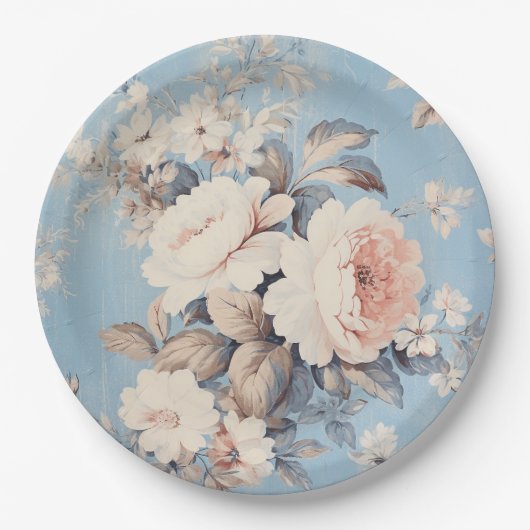 Witte Rozen op rustieke blauwe achtergrond Papieren Bordje (Voorkant)