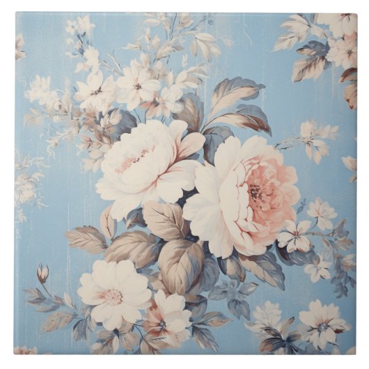 Witte Rozen op rustieke blauwe achtergrond Tegeltje (Voorkant)