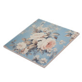 Witte Rozen op rustieke blauwe achtergrond Tegeltje (Zijkant)