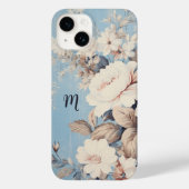 Witte Rozen op Rustieke Blauwe Achtergrond w/Monog Case-Mate iPhone Case (Achterkant)