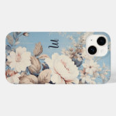 Witte Rozen op Rustieke Blauwe Achtergrond w/Monog Case-Mate iPhone Case (Achterkant (horizontaal))