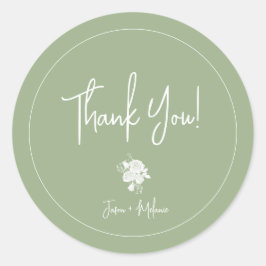 Witte rozen op Sage Green Wedding Sticker