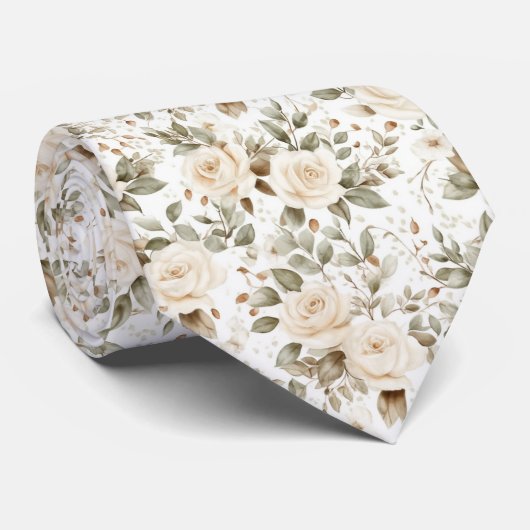 Witte rozen op wit stropdas (Opgerold)