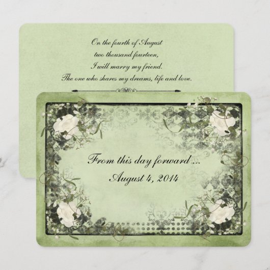  witte rozen op zwart lijst kaart (Voorkant / Achterkant)