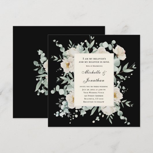 Witte Rozen op Zwarte Bijbel Verse Christelijke br Kaart (Voorkant / Achterkant)