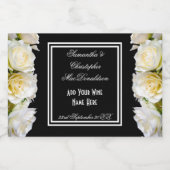 Witte rozen op zwarte bloemenboeket trouw sparkling wijnetiket (Enkel label)