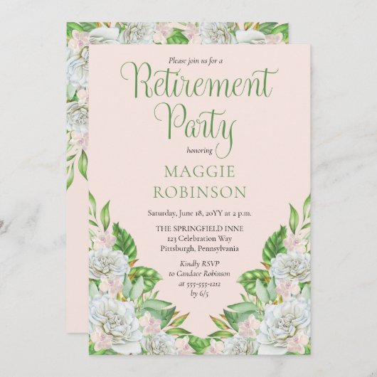 Witte rozen | Orchids Boho Floral Retirement Party Kaart (Voorkant / Achterkant)