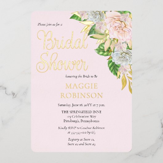 Witte rozen | Orchids Boho Floral Vrijgezellenfees Folie Uitnodiging (Voorkant)