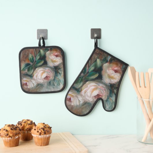 Witte Rozen Ovenwant & Pannenlap Set (Insitu(Ophanging))