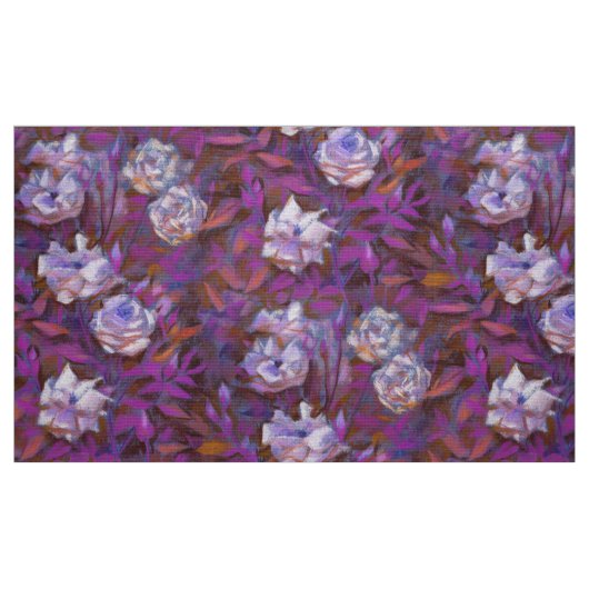 "Witte rozen, paarse bladeren", bloemontwerp Stof (Fat Quarter)
