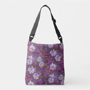 Witte rozen, paarse bladeren, mooie bloemen crossbody tas