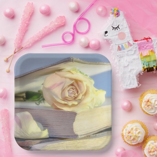 Witte rozen papieren bordje (Feest)