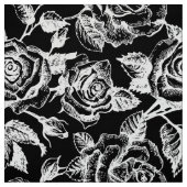 Witte Rozen Patroon Aangepaste zwarte achtergrond Stof (Swatch)