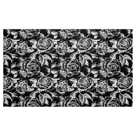 Witte Rozen Patroon Aangepaste zwarte achtergrond Stof (Fat Quarter)