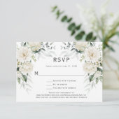 Witte rozen, pioenen Eucalyptus RSVP Kaart (Staand voorkant)