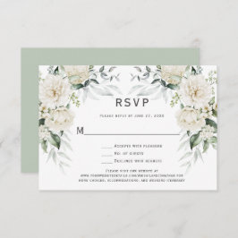Witte rozen, pioenen Eucalyptus RSVP Kaart