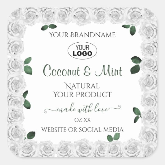 Witte rozen Product Labels Groene bladeren met Log (Voorkant)