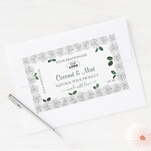 Witte rozen Product Labels Groene bladeren met Log (Envelop)